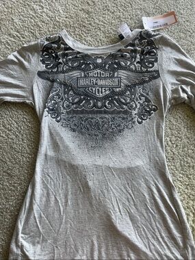 Harley-Davidson Black Top w/Silver Rhinestone Paisley NWT SZ Small lightweight